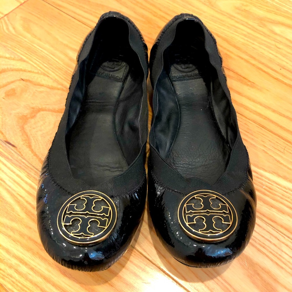 Tory Burch Caroline Ballet Flats Black Gold Sz 7.5
